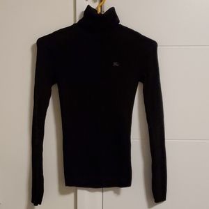 New Black Burberry Wool Ribbed Turtleneck